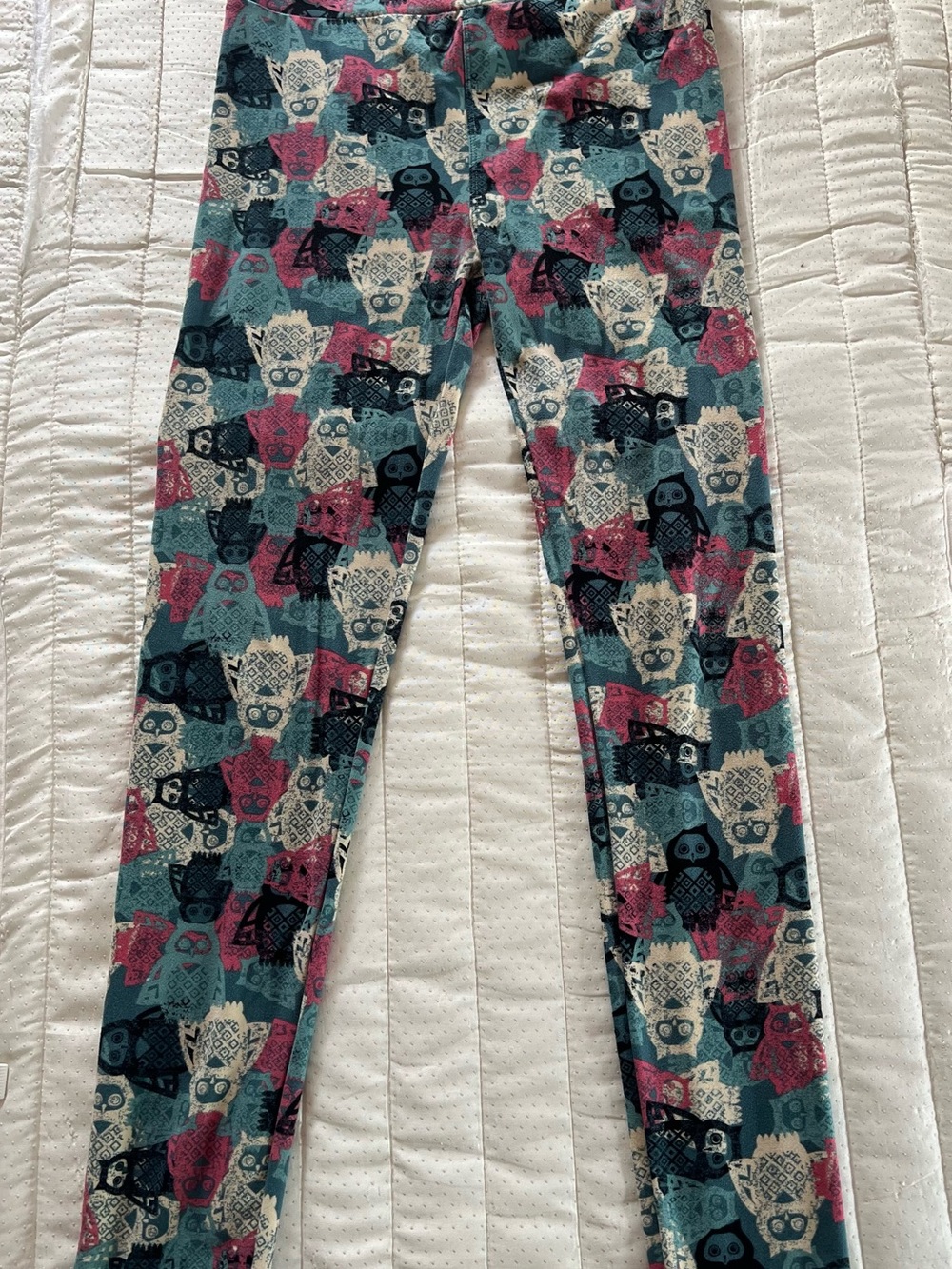 LuLaRoe Teal, Pink and Cream Owl-Print Jeggings